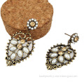 Vintage antique brass pearl drop earrings for cute girls